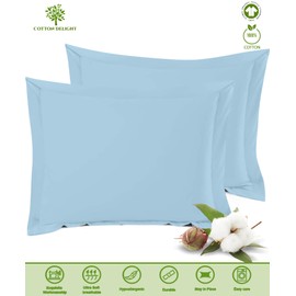 Cotton Delight Light Blue 26x26 European Pillow Shams Set of 2, 100% Natural Cotton, 810 Thread Count, Envelope Closure, Machine Washable