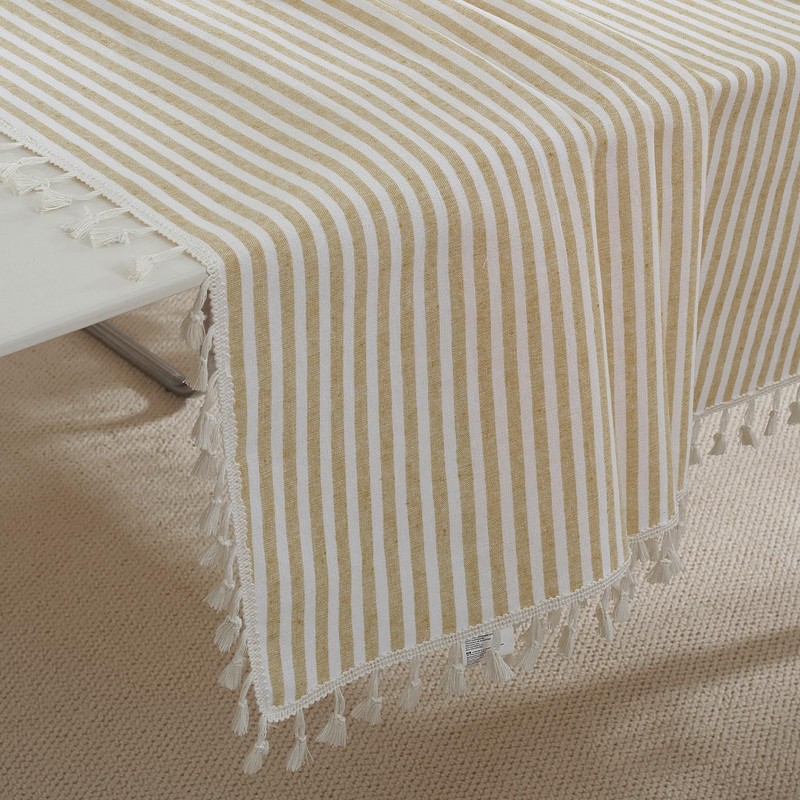 meioro Tablecloths Striped Tassel Table Cloth Rectangular Tablecloth Cotton Linen