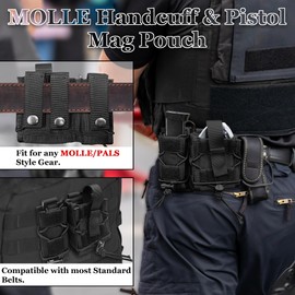 SZWRSKJ Molle Handcuff Pistol Mag Pouch Combo, Open- Top 9MM Magazine Handcuff Case, Quick Release Cuff Holster for MOLLE Belt Tactical Vest