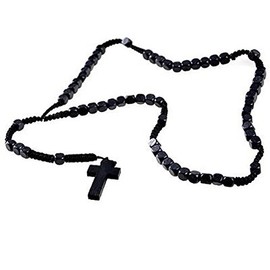 DonDon Rosary Wooden - Necklace with Black Pearls