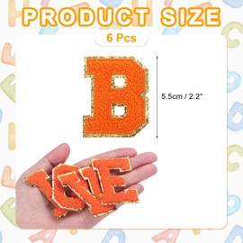 MECCANIXITY Chenille Letter Patches 2.2" Self Adhesive Alphabet B Stick on Embroidered Patch Sew on Letter Stickers Applique for Repairing Clothing Jeans Shoes Hats DIY(Orange, Pack of 6)