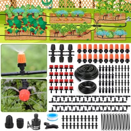 Drip Irrigation Kit, Flantor 70FT Greenhouse Drip Irrigation System Adjustable Garden Watering System with 1/2 inch & 1/4 inch Irrigation Tubing,Patio Misting Plant Watering System for Garden and Lawn
