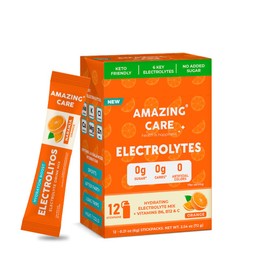 Amazing Care Sugar Free Electrolytes Powder Packets for Optimal Hydration - Orange Flavor 12 Sticks