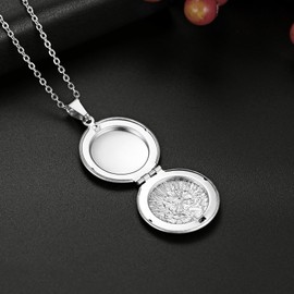 Cupimatch Photo Pendant Locket to Open: Pictures Photo Pendant with Tree of Life Flowers Round Chain Women's Amulet Necklace with 45 cm Chain Silver Gold, Stainless Steel