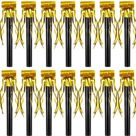 Skylety 18 Pcs Party Blower Noisemakers Christmas Party Squawkers Blowouts Whistles Fringed Noise Maker Musical Blowouts for Christmas Birthday Supplies(Black and Gold)