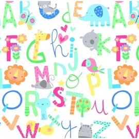 A.E. Nathan Pastel ABC Alphabet Animals Comfy Cotton Flannel Fabric by The Yard