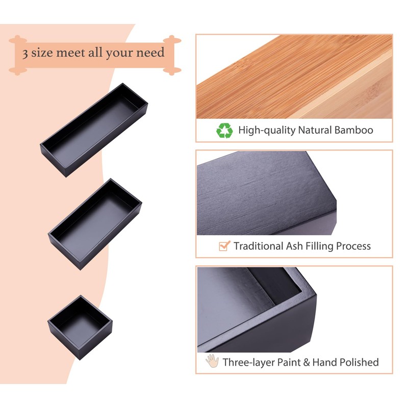 Sansnow Bamboo Drawer Organizer Box for Office Home Black 12"4"