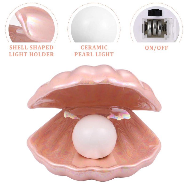 IMIKEYA Shell Pearl Light LED Ceramics Desktop Lamp Portable Pearl