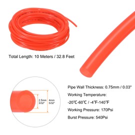 sourcing map Pneumatic Tubing Pipe Pu Hose 4mm OD x 2.5mm ID 10 Meters(32.8 FT) Air Compressor PU Polyurethane Line Hose Tube for Air Compressor Water Fluid Transfer, Red