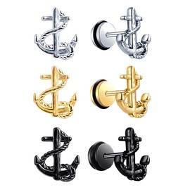 Feilok Stud Earrings with Anchors Marine Stainless Steel Women's and Men's Earrings – Shiny Stud Earrings in Silver for Studs Also for Children, Stainless Steel