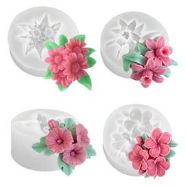 FineInno 4Pcs Flower Silicone Candle Molds for Candle Making 3D Morning Glory, Daffodil, Frangipani,Daisy Epoxy Resin Mold for Scented Candles Soaps Making, Beeswax, Soy Wax, Resin Craft
