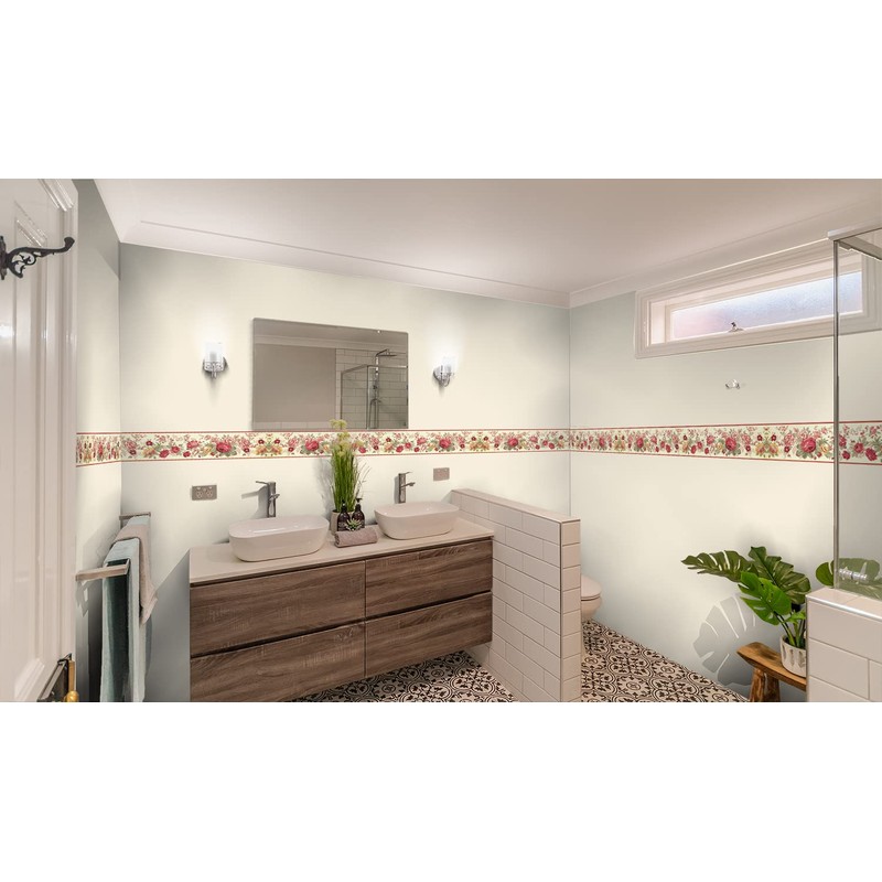 Red Yellow Blooming Flowers Floral Wallpaper Border Retro Design, Roll