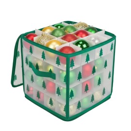 Christmas Tree Ball Organizer Wreath Storage Container Hard Plastic Foldable Design for Old World Christmas Ornaments Gift Wrapping Organizer Storage Waterproof Case with 64 Padded Compartments