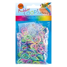 folia 339529 - Rubber Loops zweifarbig, 500 Gummibänder, inklusive 25 stück - Clips und 1 Häkelnadel