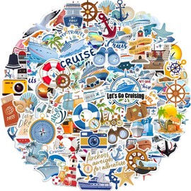 100 PCS Cruise Travel Stickers, Nautical Stickers, Travel Stickers for Luggage, Travel Scrapbook Stickers, Vacation Stickers Carnival Travel Stickers for Water Bottle Luggage Journals Scrapbook Guitar