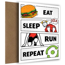 Running Birthday Card for Adult or Teenager - Eat Sleep Run Repeat Birthday Cards for Men, Adult Son, Teenage Brother, Dad or Uncle, Eat Sleep Repeat Card, Run