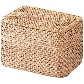 Mujin Ryohin Overlapping Rattan Rectangular Box with Lid (V) Approx. 10.2 x 7.1 x 6.3 inches 47381337