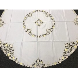 Elegantlinen 72x72" Round Embroidered Fabric Embroidery Tablecloth Napkins Elegant Washable Table Cloth Decorative Fabric Table Cover for Dining Table Buffet Parties