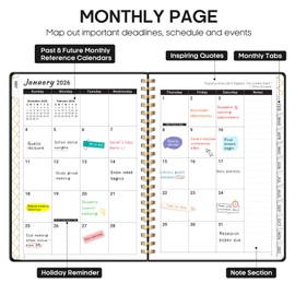 2026 Planner, Weekly and Monthly Calendar Planner, January 2026 - December 2026, Hardcover 2026 Calendar Book with Tabs For Women & Men, Inner Pocket, Spiral Bound, Perfect for Office Home School Supplies - A5 (6.3" x 8.5"), Black