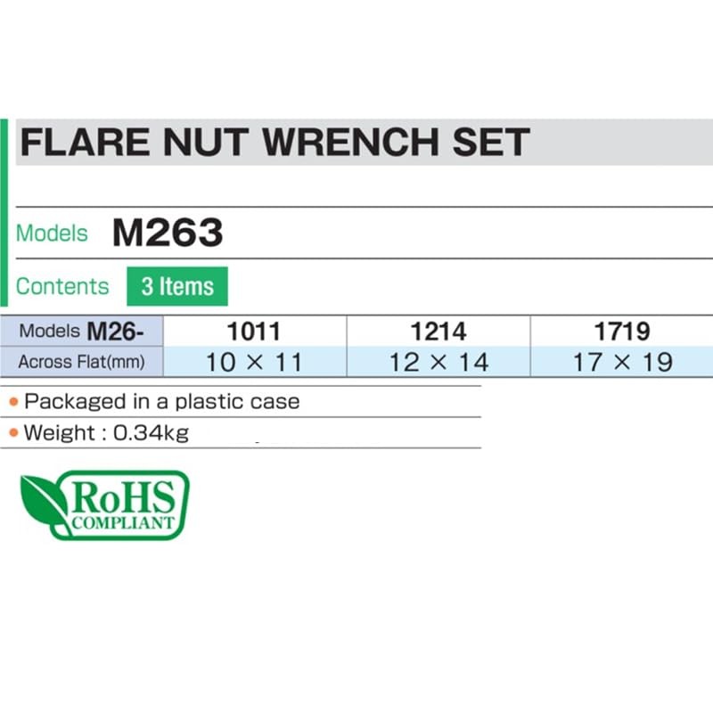 TONE Flare Nut Wrench Set M263, 3 Pieces
