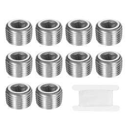 PATIKIL 5 Pcs 304 Stainless Steel Pipe Plug 1/2" NPT Male Internal Hex Thread Socket Pipe Plug Hex Countersunk Pipe Fitting for Sealing Water Oil Gas Pipeline, Silver