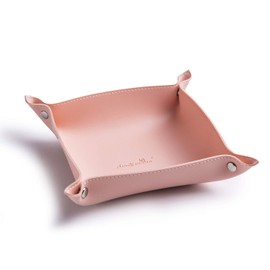SANQIANWAN Leather Jewelry Valet Tray for Women and Man, Entryway Table Bedside Nightstand Desk Portable Small Catchall Travel Dish Plate for Key,Wallet,Watch,Phone,Coin(Pink-B)