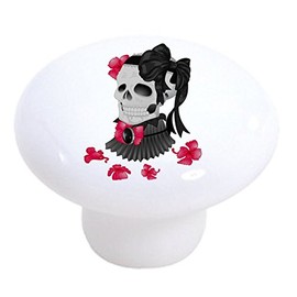 Set of 2 Victorian Skull Ceramic Cabinet Drawer Knobs