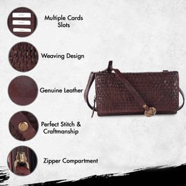 VILENCA HOLLAND Genuine Leather Wallets for Women, Small Wallet for Ladies Zipper Coin Purse Credit Card Holder with Strap (VL-409-Brown)