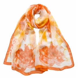 Xyueanlo Scarfs for Women Lightweight Fashion Floral Printed Scarves Neck Scarf Sunscreen Wraps Shawls (lotus flower Orange)