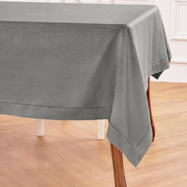 Solino Home Linen Tablecloth 60 x 90 Inch - Classic Hemstitch 100% Pure Linen Steel Gray Table Cloth for Rectangle Tables - Machine Washable Fabric Tablecloth for Summer