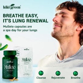 KIKI Green Mulleio Lung Health Capsules: Vegan Herbal Supplement for Cleanse, Better Function, Respiratory Support - Mullein, Cordyceps, Schisandra - 90 Count for Daily Use