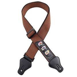 Guitar Strap, Adjustable Cotton Guitar Strap, PU Leather Ends Guitar Strap with 3 Pick Holders for Electric Guitar, Bass, Classical Guitar, brown