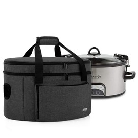 LUXJA Double Layers Slow Cooker Bag (with a Bottom Pad and Lid Fasten Straps), Insulated Carrier Fits for Most 6-8 Quart Oval Slow Cooker, Black (Bag Only)