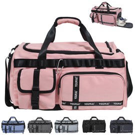 AUNGKWANG Sports Bag, Travel Bag, Large 65L Sports Bags with Shoe Compartment & Wet Compartment, Large Women's Men's Gym Bag for Travel, Camping, Sports, Fitness, pink, Sports bag