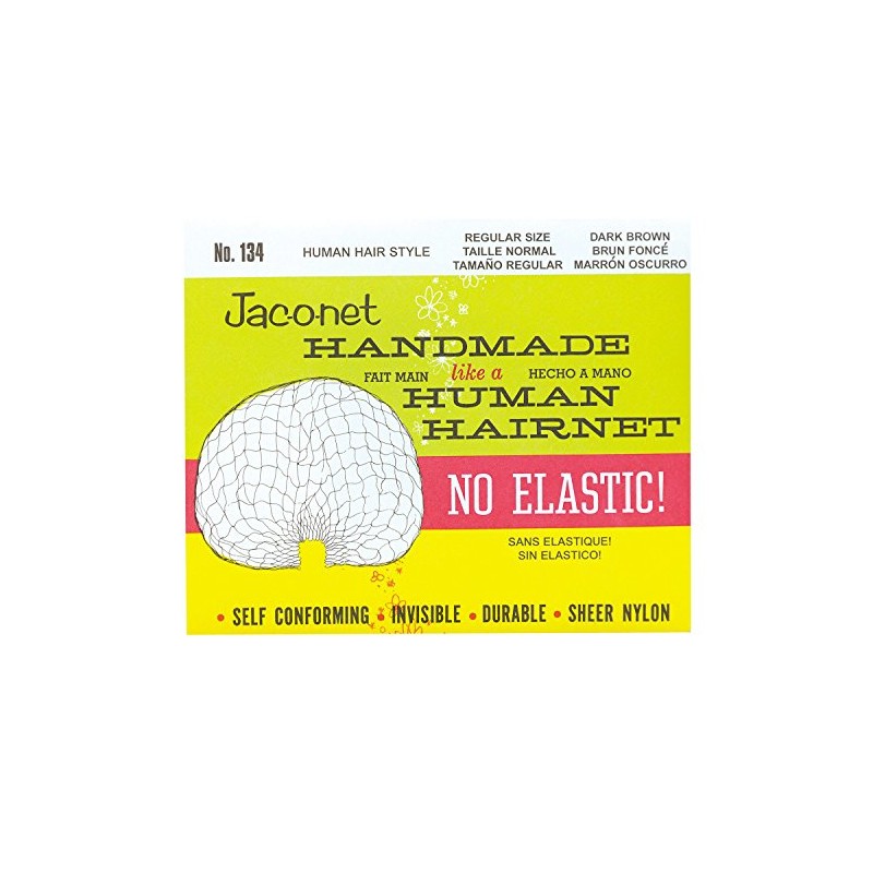 Hair Net Jac-O-Net Handmade No Elastic Regular Size, Dark Brown,1