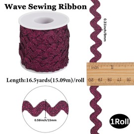 GORGECRAFT 16.5 Yards Metallic Rick Rack 0.6 Inch Glitter RIC Rac Trim Christmas Zig Zag Sparkly Wave Bending Fringe Ribbon Wavy Edge Fabric for Sewing Wedding Dress Gift Wrapping, Medium Violet Red