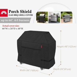 Porch Shield 64W x 24D x 48H inch Premium Gas Grill Cover Up to 64 inch, Waterproof and Fade Resistant 600D BBQ Covers for Weber, Brinkmann, Char-Broil and More, Black