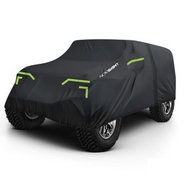 NOVSIGHT Cover for Jeep Wrangler - 4 Doors Waterproof All Weather Car Covers for Wrangler 4 Door,1987-2023 JK JKU JL JLU, Outdoor Anti-UV Windproof Rain-Proof Hail Auto Cover with Storage Bag