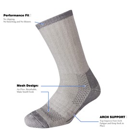 EnerWear 10P Men's Thick Cushion Merino Wool Walking Crew Socks (10-13,Grey Mesh)