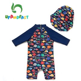 upandfast Baby 1/2 Sleeve Bathing Suit Infant One-Piece Rashguard (Colorful Fish,24-36 Months)