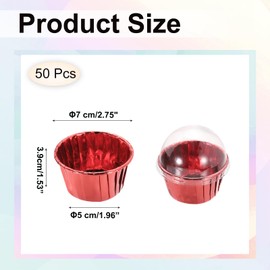 sourcing map 50 Pcs Double-Sided Aluminum Foil Cupcake Liners with Lids, Greaseproof Muffins Baking Cupcakes for Wedding Birthday Party Decoration, Red (Round)