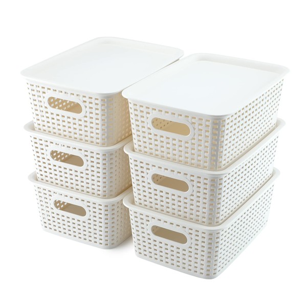AREYZIN Plastic Storage Baskets With Lid Organizing Container Lidded Knit