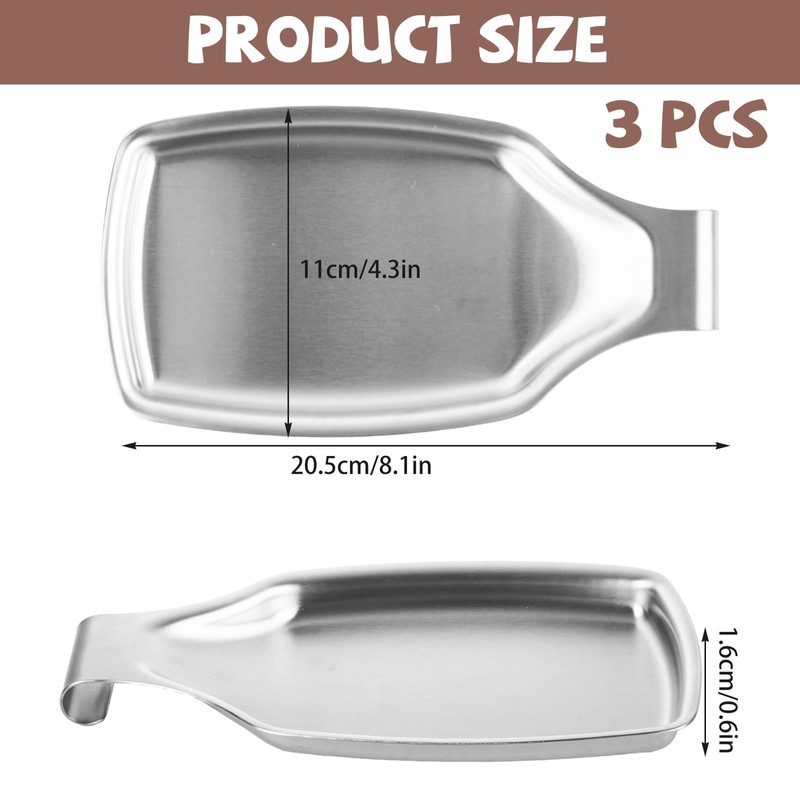 3Pcs Spoon Rest for Stove Top, 304 Stainless Steel Spoon