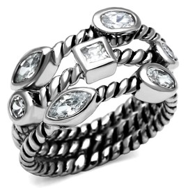 YourJewelleryBox Ladies Stacking Ring Bezel Rope Stainless Steel CZ Bands Blackened 3pcs New TK2880 J