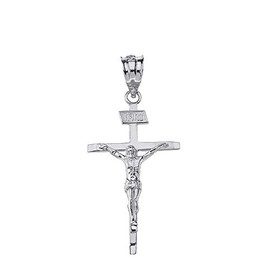 Claddagh Gold - Fine 925 Sterling Silver Catholic Jesus Christ on INRI Crucifix Cross Pendant (Medium - 1.44")