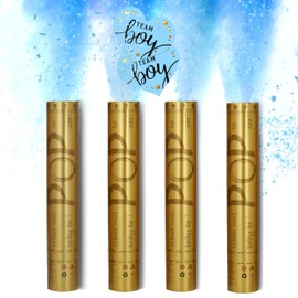 Gender Reveal Confetti Powder Cannons- Set of 4 BLUE - 100% Biodegradable Tissue, Eco-Friendly Powder- Party Supplies/Decorations Boy/Girl Voting Stickers 40pcs