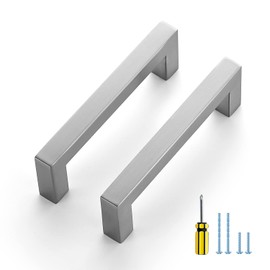 Ravinte 10 Pack Stainless Steel 4-1/2 Inch Cabinet Pulls Brushed Nickel Kitchen Cabinet Handles Square Kitchen Hardware for Cabinet Come with Screwdriver