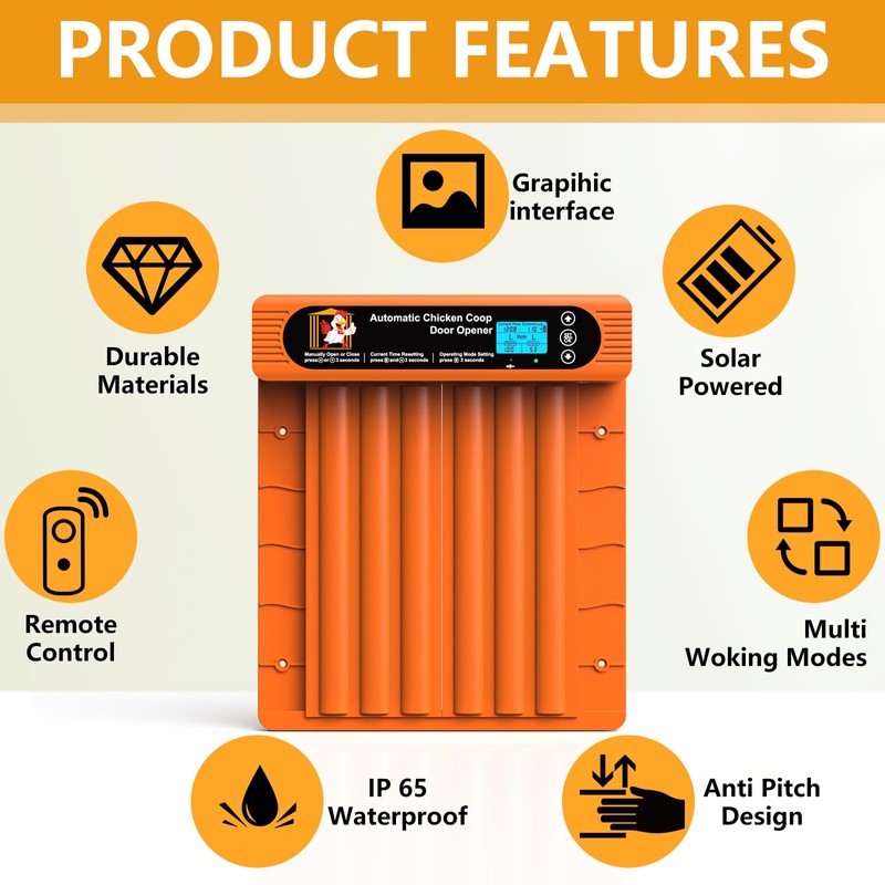 Automatic Chicken Coop Door Solar Powered, Extra Large Size, Anti-Pinch
