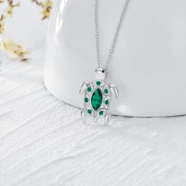 AOBOCO Sea Turtle Necklace Sterling Silver Green Emerald Crystal Ocean Sea Turtle Jewelry Gifts for Women Valentines Day Birthday Gifts for Her