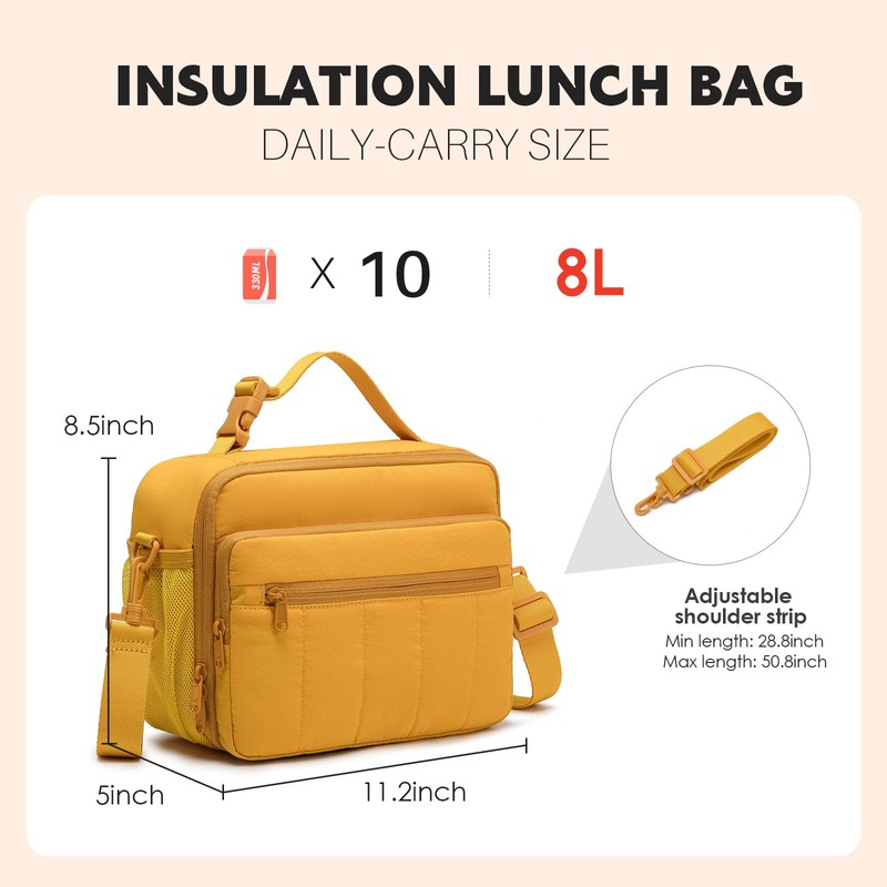 NOL Lunch Bag for Women, 8L Quilted Cooler Tote –